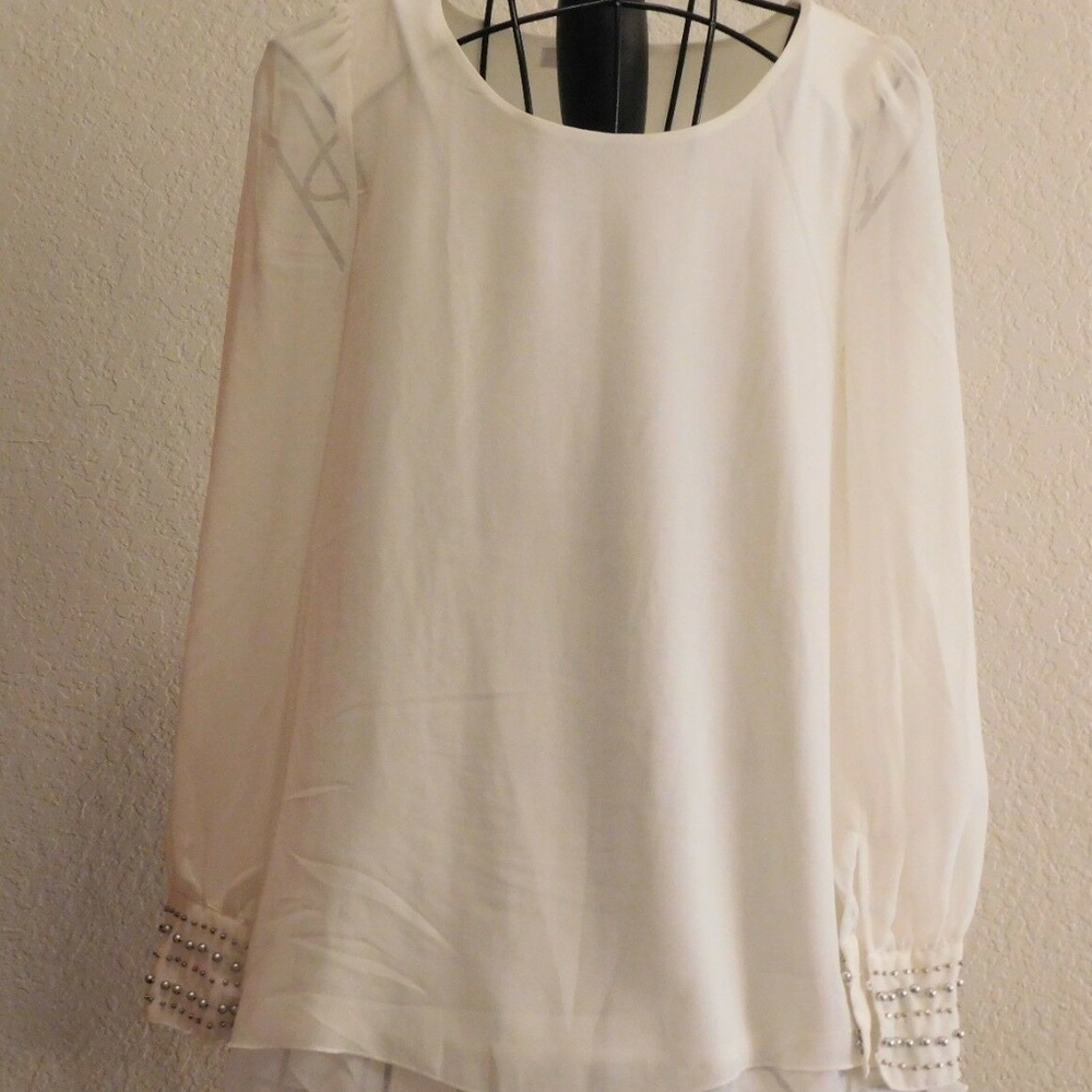 Forever 21 Ivory Long Sleeve Blouse Top S Beaded